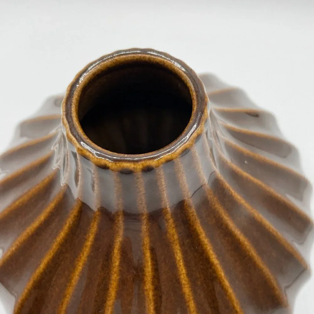 Jonathan Adler Pot Au Porter Original Collection Brown Glazed Ribbed Round Vase